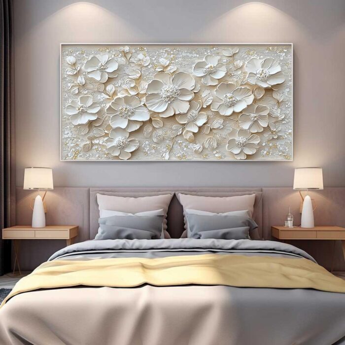 Large White Flower Paintings Wall Art Floral Thick Texture Artwork Wall Decor for Living Room Bedroom Bathroom - Image 7