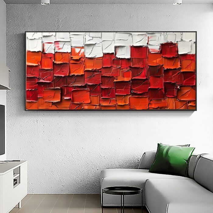 Minimalist Red And White Wall Art Abstract Texture Artwork Thick 3D Textured Acrylic Painting On Canvas for Home Office - Image 6