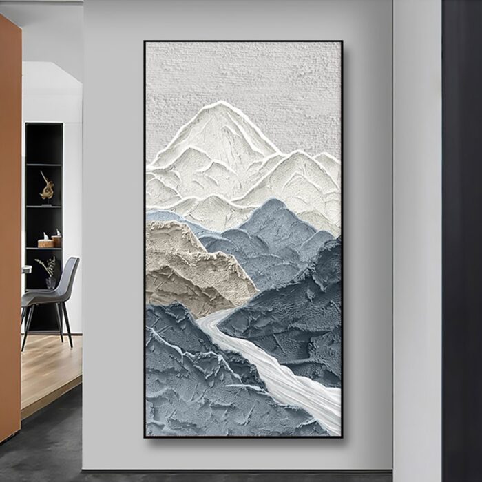 Mountain Wall Art Decor Gray White Landscape Mountain Painting Textured Scenery Canvas Wall Art  for Living Room - Image 7