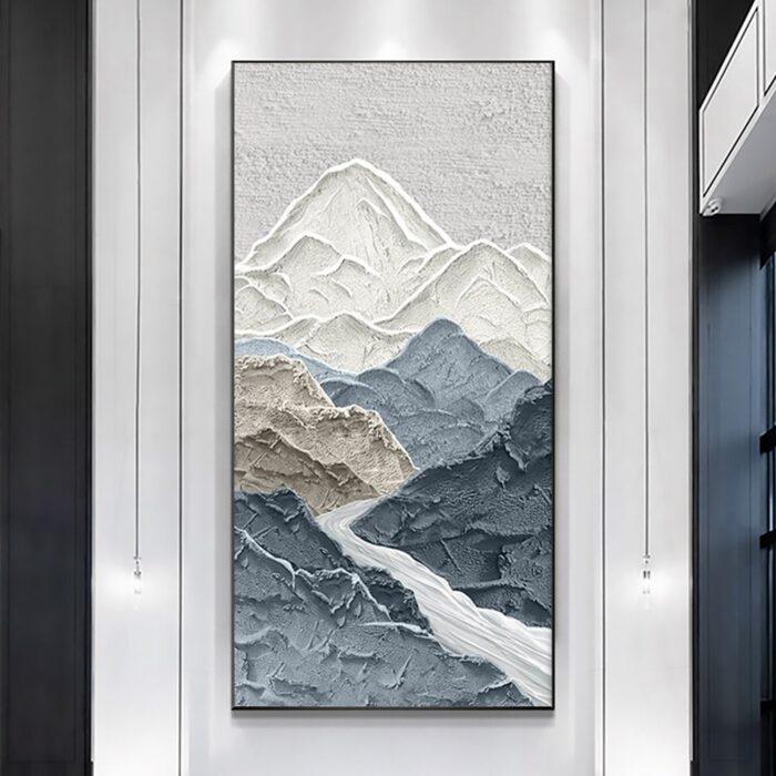 Mountain Wall Art Decor Gray White Landscape Mountain Painting Textured Scenery Canvas Wall Art  for Living Room - Image 6