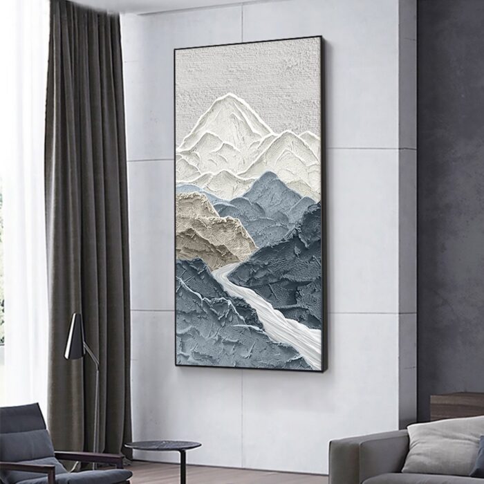 Mountain Wall Art Decor Gray White Landscape Mountain Painting Textured Scenery Canvas Wall Art  for Living Room - Image 9