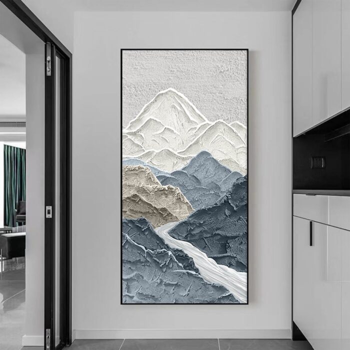 Mountain Wall Art Decor Gray White Landscape Mountain Painting Textured Scenery Canvas Wall Art  for Living Room - Image 5