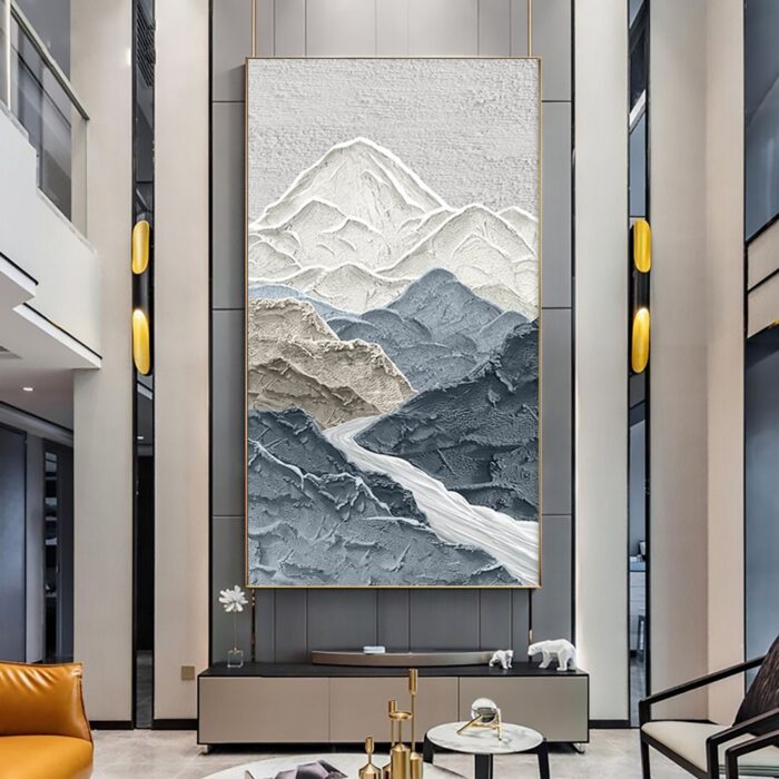 Mountain Wall Art Decor Gray White Landscape Mountain Painting Textured Scenery Canvas Wall Art  for Living Room