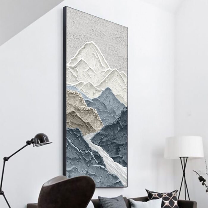 Mountain Wall Art Decor Gray White Landscape Mountain Painting Textured Scenery Canvas Wall Art  for Living Room - Image 8