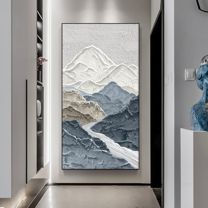 Mountain Wall Art Decor Gray White Landscape Mountain Painting Textured Scenery Canvas Wall Art  for Living Room - Image 3