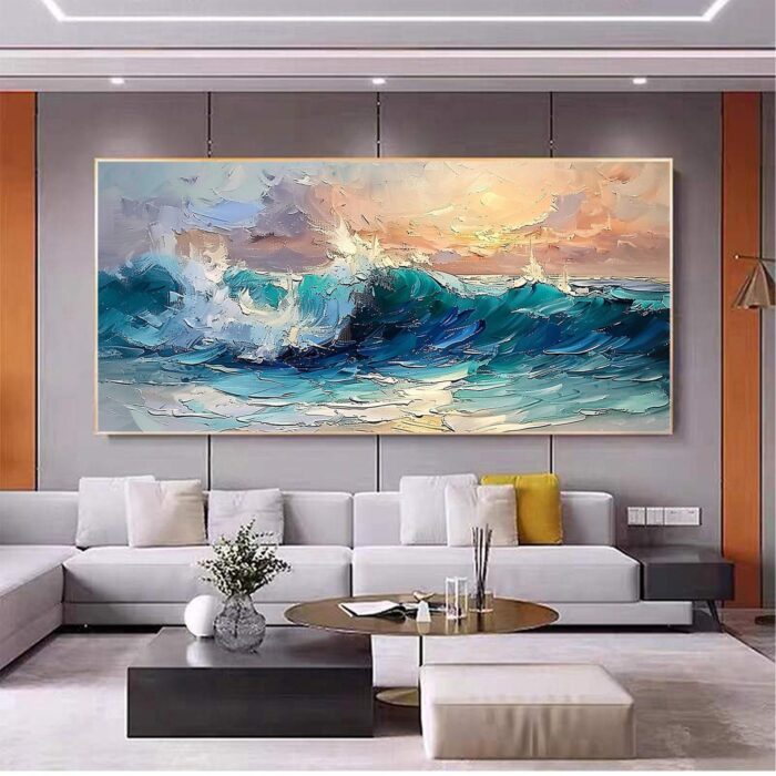 Ocean Wave Wall Art Sea Wave Canvas Wall Art Rolling Waves Canvas Art Blue Wave Large Wall Art Home Decor - Image 3