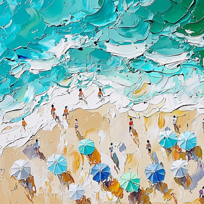 Original Hand Painted Oil Painting Summer Beach On Canvas Blue Ocean Beach Seawave Canvas Wall Art For Home Office - Image 2