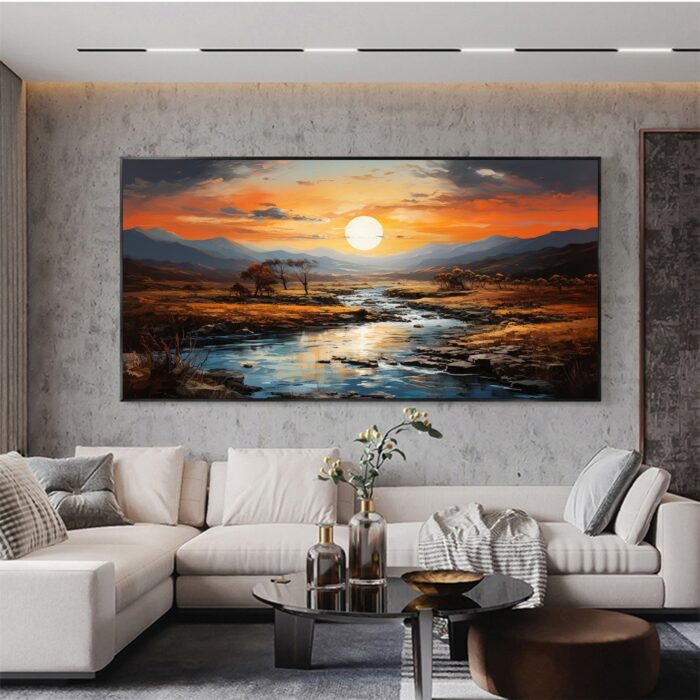 Outdoors Landscape Abstract Nature River Sunset Canvas Wall Art Landscape Wall Painting Nature Art  Decor Living Room Office - Image 4