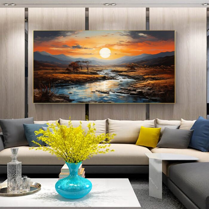 Outdoors Landscape Abstract Nature River Sunset Canvas Wall Art Landscape Wall Painting Nature Art  Decor Living Room Office - Image 5