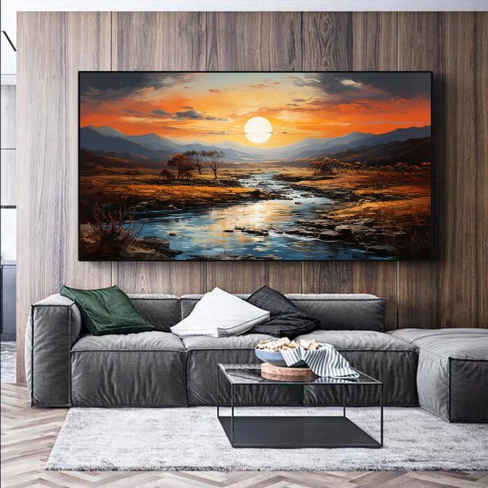 Outdoors Landscape Abstract Nature River Sunset Canvas Wall Art Landscape Wall Painting Nature Art  Decor Living Room Office