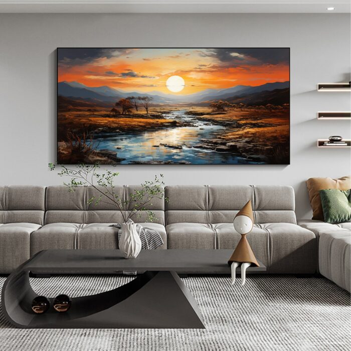 Outdoors Landscape Abstract Nature River Sunset Canvas Wall Art Landscape Wall Painting Nature Art  Decor Living Room Office - Image 6