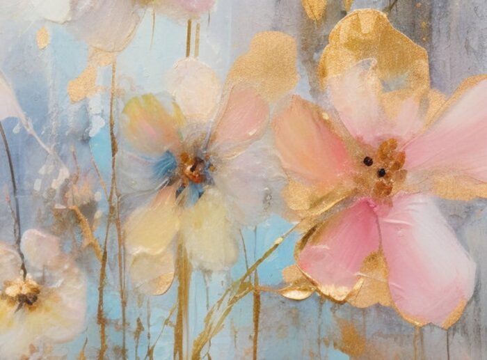 Pink Floral Canvas Wall Art Original Flowers Wildflowers Painting Textured Vertical Canvas Painting Wall Decor Artwork - Image 2