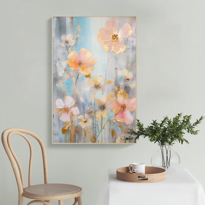 Pink Floral Canvas Wall Art Original Flowers Wildflowers Painting Textured Vertical Canvas Painting Wall Decor Artwork - Image 7