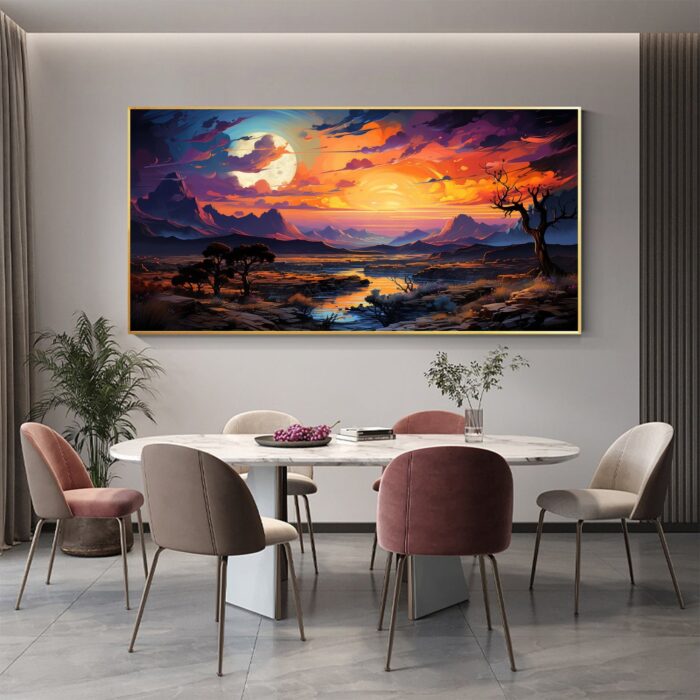 Sunset Forest Canvas Wall Art Living Room Wall Decor Large Nature River Tree Canvas Artwork Mountain Wall Art for Kitchen Office Home Decoration - Image 7