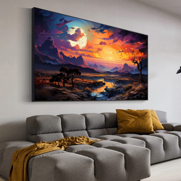 Sunset Forest Canvas Wall Art Living Room Wall Decor Large Nature River Tree Canvas Artwork Mountain Wall Art for Kitchen Office Home Decoration - Image 9