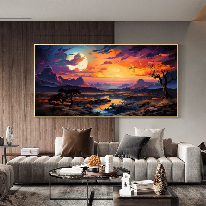 Sunset Forest Canvas Wall Art Living Room Wall Decor Large Nature River Tree Canvas Artwork Mountain Wall Art for Kitchen Office Home Decoration - Image 5