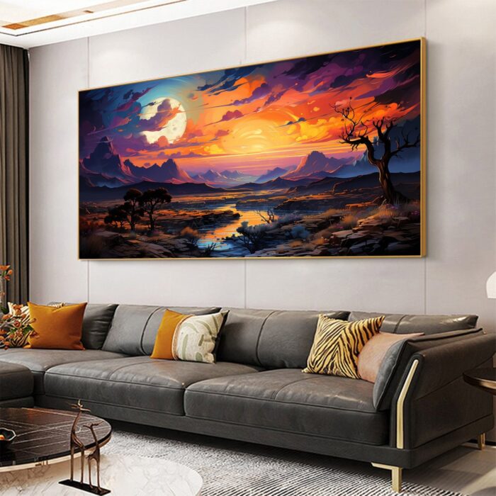 Sunset Forest Canvas Wall Art Living Room Wall Decor Large Nature River Tree Canvas Artwork Mountain Wall Art for Kitchen Office Home Decoration - Image 8