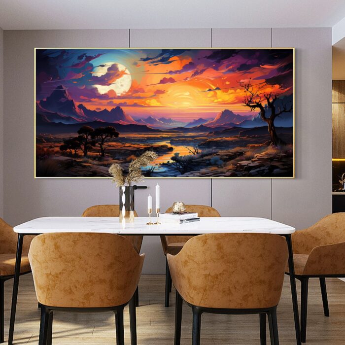 Sunset Forest Canvas Wall Art Living Room Wall Decor Large Nature River Tree Canvas Artwork Mountain Wall Art for Kitchen Office Home Decoration - Image 6