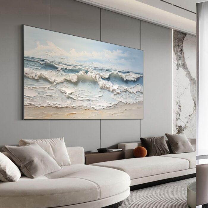 Texture White Wave Painting Blue Ocean Wall Art Surf Wave Painting on Canvas Sea Wave Canvas Wall Decor for Bedroom Living Room - Image 8