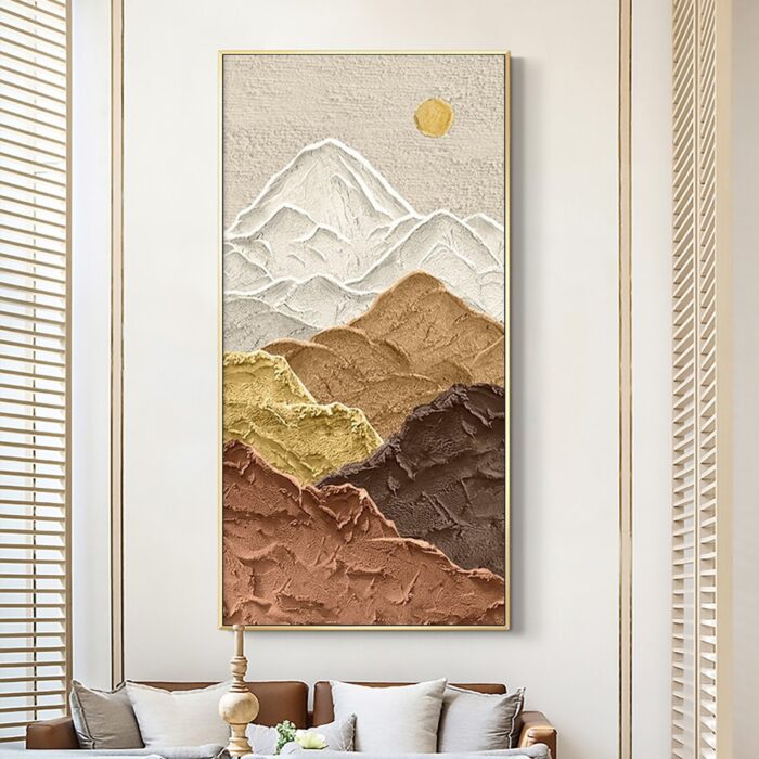 White Brown And Yellow Mountains Canvas Wall Art Landscape Texture Vertical Painting Nature Canvas Wall Painting for Office Home Wall Decor - Image 3